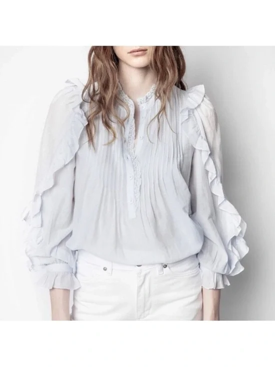 Zadig & Voltaire Timmy Tomboy Pale Blue Ruffled Blouse - Picture 2 of 5
